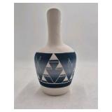 Handmade Pottery Pitcher – Geometric Blue and White Design Signed