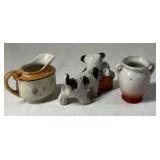 Occupied Japan Porcelain Miniatures – Creamer, Scottie Dog, and Floral Vase Description: Se