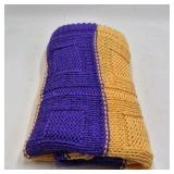 Vintage Knitted Afghan – Purple and Gold Striped with Textured Panels