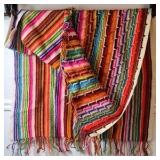 Vintage Crocheted Striped Afghan – Rainbow Zigzag Pattern with Fringe