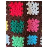 Vintage Crocheted Granny Square Afghan – Multicolor Flower Centers