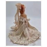 Vintage Red-Haired Bride Doll – Ivory Lace Gown Veil Long Train
