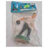 Vintage Miniature Cake Toppers and Wedding Rings – Bride Groom Bowler and Football Players