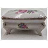 Vintage Porcelain Trinket Box – Floral Rose Pattern with Gold Trim