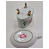 Vintage Porcelain Mustache Cup and Saucer – Floral Rose Pattern with Gold Trim