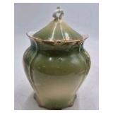 Vintage Porcelain Trinket Box – Green Glaze with Hand-Painted Floral Motif