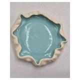 Vintage California Pottery Dish – Turquoise Glaze with Cream Scalloped Rim