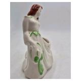 Vintage Ceramic Lady Figurine Planter – Red Hair Green Dress Accents