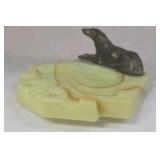 Vintage Onyx Ashtray – Bronze Figurine