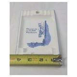 Vintage Humorous Ceramic Ashtray – Cowboy Falling Off Cliff Cartoon Blue Print