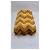 Vintage Hand-Crocheted Chevron Afghan – Mustard and Beige Tones