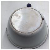 Vintage White Enamel Saucepan with Blue Rim
