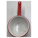 Vintage White Enamel Saucepan with Red Trim – Graniteware with Lid