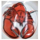 Vintage Enamel Bowl – Lobster Motif with Red Rim and Blue Trim