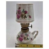 Vintage Miniature Ceramic Oil Lamp – Floral Rose Pattern with Brass Fittings