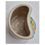 Vintage Ceramic Flower Pot – Blue Glaze with Raised Floral Relief