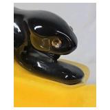 Vintage Yellow Ceramic Ashtray with Black Panther Figurine