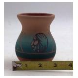 Vintage Sioux Pottery Vase – Teal Gradient Geometric Crosses Signed