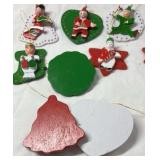 Vintage Wooden Christmas Ornaments – Painted Elves, Santa, Snowmen, and Shapes