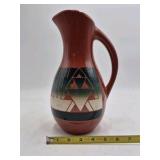 Vintage Sioux Pottery Pitcher – Geometric Triangle Pattern Signed Eaglehawk