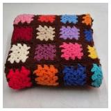 Vintage Crocheted Granny Square Afghan – Multicolor Flower Centers