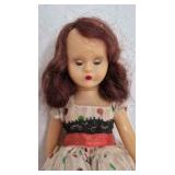 Vintage Storybook Doll – Polka Dot Dress with Black Lace Trim