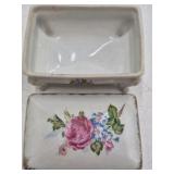 Vintage Porcelain Trinket Box – Floral Rose Pattern with Gold Trim