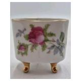 Vintage Porcelain Mustache Cup and Saucer – Floral Rose Pattern with Gold Trim