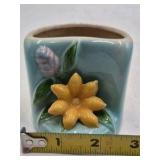 Vintage Ceramic Flower Pot – Blue Glaze with Raised Floral Relief