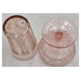 Vintage Pink Depression Glass Sherbet and Tumbler Set – Ribbed Pattern