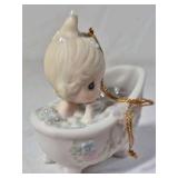 1987 Precious Moments He Cleansed My Soul Ornament – Enesco Porcelain Bathtub Design