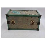 Vintage Small Dolls in Green Travel Trunk – Mesh Interior and Hinged Lid