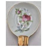 Vintage Porcelain Mustache Cup and Saucer – Floral Rose Pattern with Gold Trim