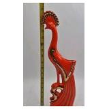 Vintage Ceramic Peacock Vase – Orange Glaze with Gold Accents