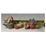 Miniature Bunny Teapot and Watering Can Figurines – Rabbit Family Set