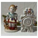 Occupied Japan Porcelain Figurine and Clock – Girl with Frog and Floral Clock