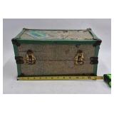 Vintage Small Dolls in Green Travel Trunk – Mesh Interior and Hinged Lid