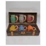 Vintage Siesta Ware Glass Steins – Multi-Color with Wood Handles