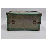 Vintage Small Dolls in Green Travel Trunk – Mesh Interior and Hinged Lid