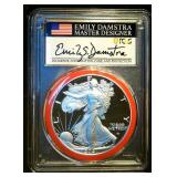 PR70DCAM E. Damstra Hand Signed 2021-S T2 American Silver Eagle, Scarce Mint Designer Series, 1 of 200