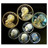Gem Proof (4) 90% Dimes + (3) Sacajawea Dollars, From Sets
