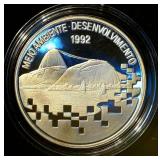 Proof Silver 1992 Brazil 2000 Cruzeiros ECO-92 Commemorative, KM#622