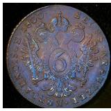 1800-A  Austria 6 Kreuzer Franz II, XF+/AU, Beautiful Red/Brown w/slight Purple Toning, KM# 2128