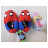 Spiderman Slippers and Stitch socks...