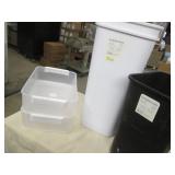 2 Storage totes and 3 trash cans...