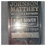 10 oz t, .999 JM Fine Silver Ingot