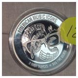 2 oz t Buddy Holly, .999 Silver Icon Round