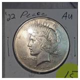 1922 Peace Dollar $1 AU Condition