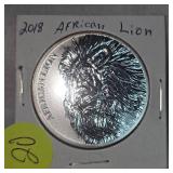 2018 African Lion 1oz, .999 Silver Reverse Proof