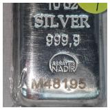 10 oz t, .9999 Nadir Silver Pour Ingot